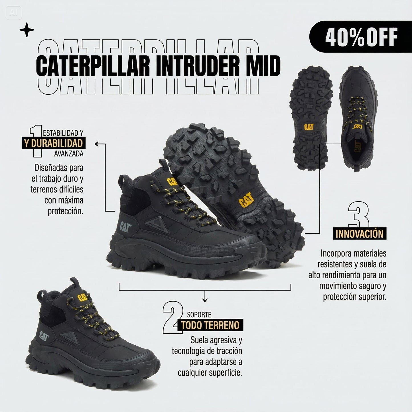Bota Cat Intruder Galosh Mid - Calidad Premium